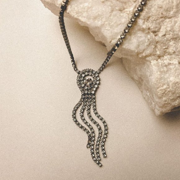 Furla Jewelry - Vintage Furla Italy Rhinestone Tassel Necklace